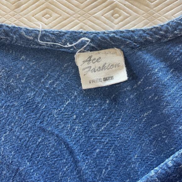 Boho Denim Full Hippie Chic Summer Beach White Embroidered Paisley Floral M/L - Picture 9 of 11